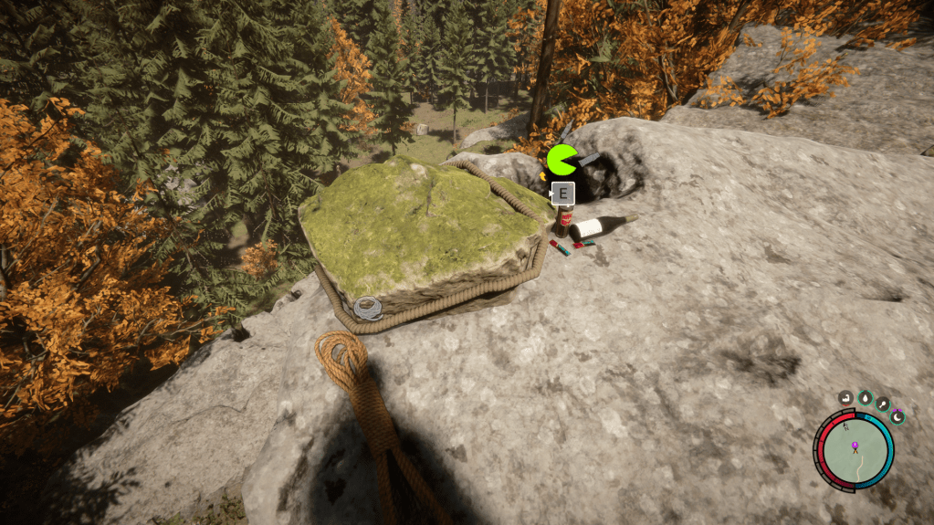 Stone with a rope tied around it.