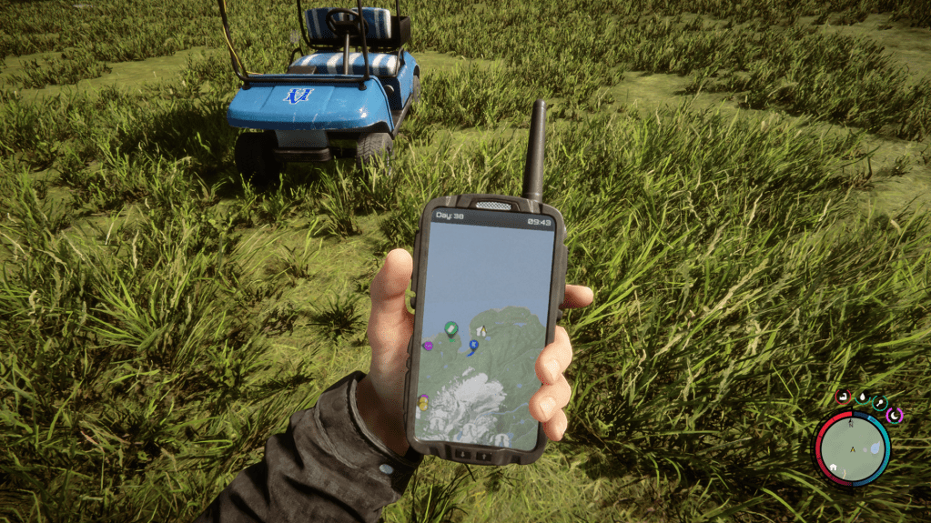 GPS showing the location of the golf cart on the northeast part of the map.