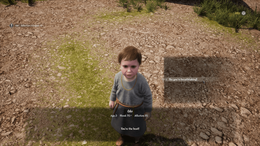 The heir's affection increasing upon completion of the quest.