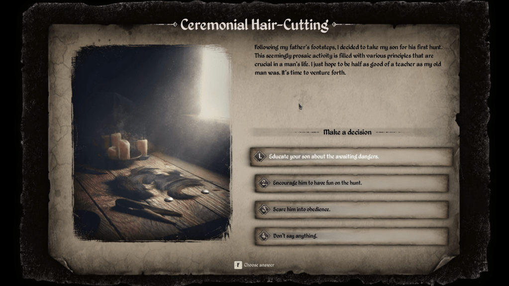 An example of a choice to make during the hair-cutting ceremony.