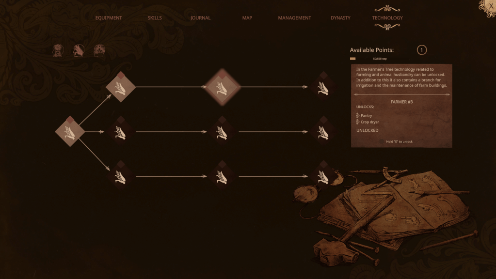 Farming tree showing the location of the pantry.