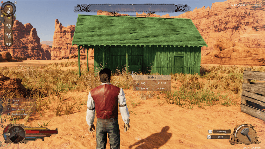 Stables showing how many logs and stones needed to build it.