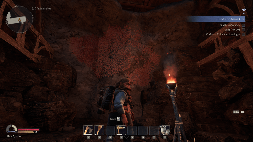 Iron ore in a cave wall.