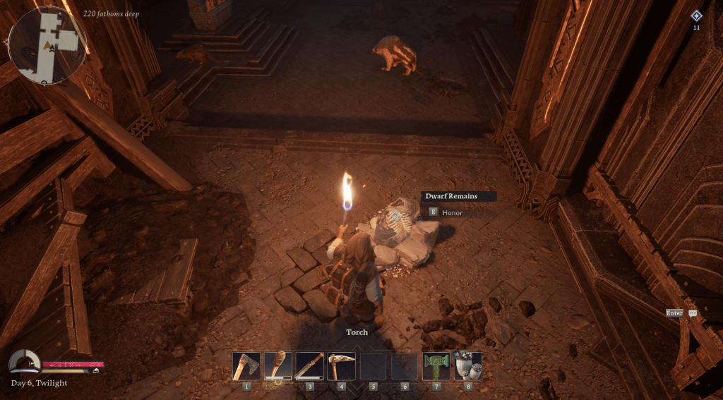 Finding a dwarf's remains.