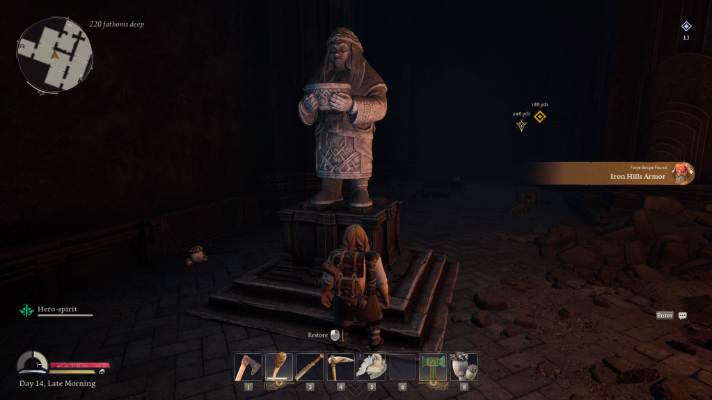 Unlocking the Iron Hills armor recipe.