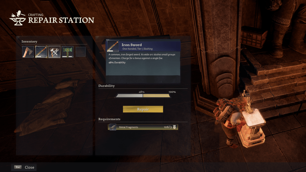 Iron sword repair requirements.