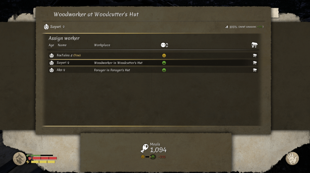 Assigning a worker to the woodcutter's hut.