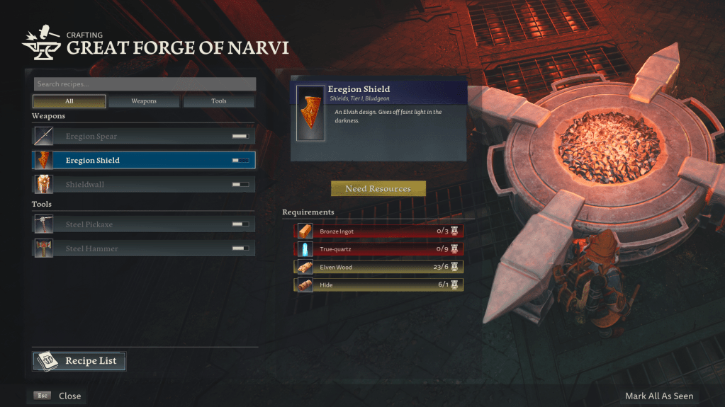 Crafting resources for the Eregion Shield.