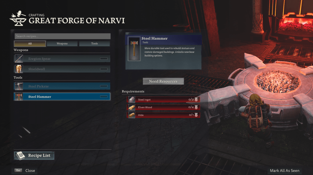 Crafting the steel hammer.