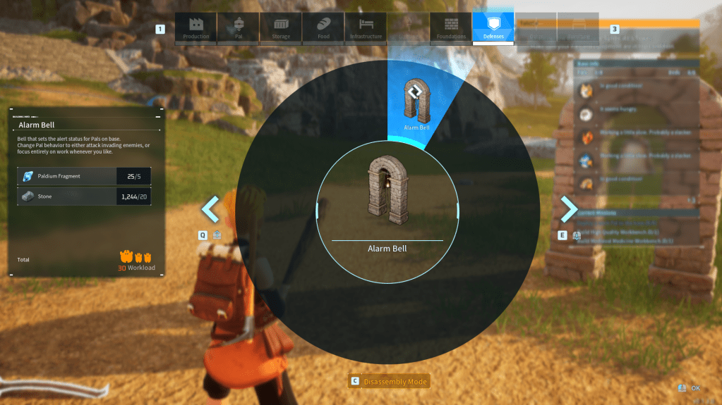 Building resources for the alarm bell in palworld