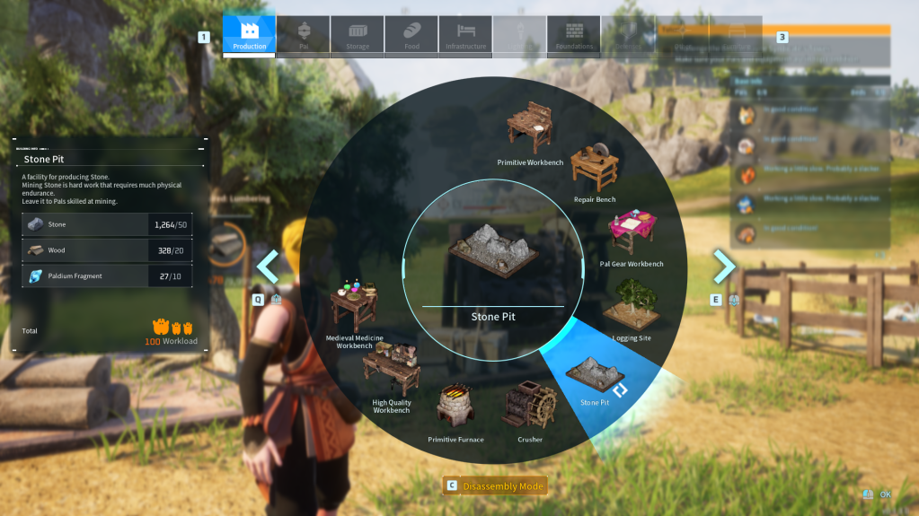 Building resources for the stone pit in palworld