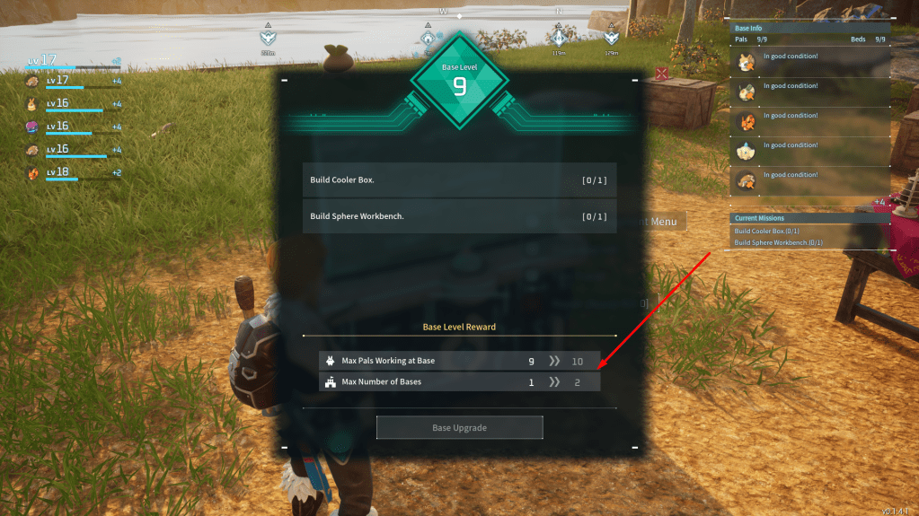 Palbox UI with the number of bases count in palworld