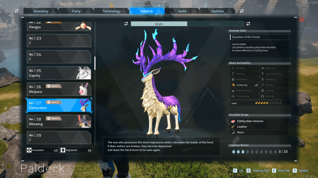 Pal UI for the eikthyrdeer in palworld