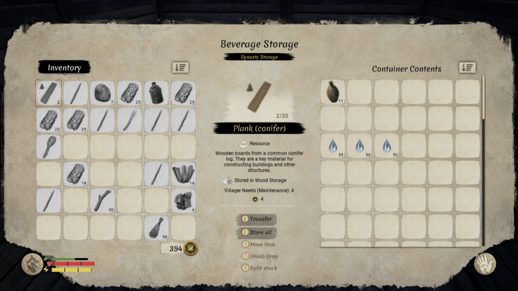 Storage UI for the beverage storage building in sengoku dynasty