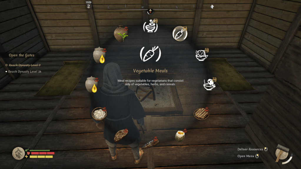 Cooking menu for items in the cooking pot in sengoku dynasty