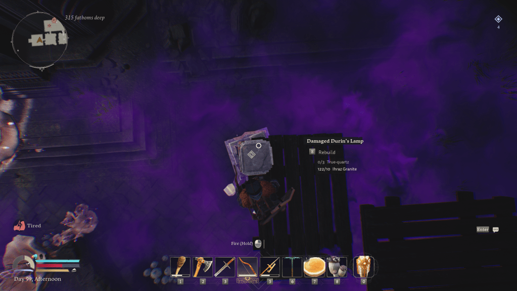 Repairing a broken durin's lamp in return to moria