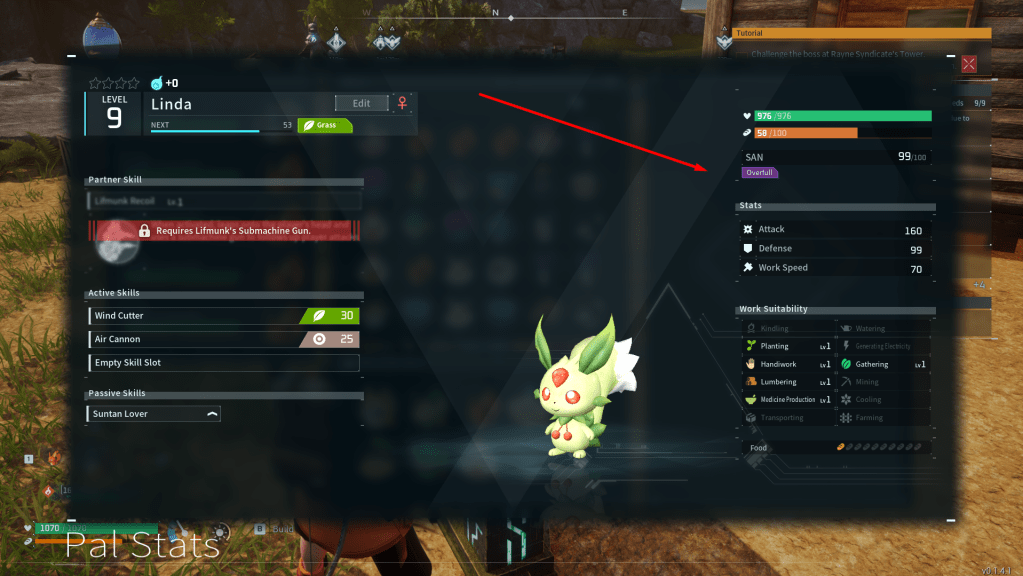 Lifmunk with Overfull status in palworld