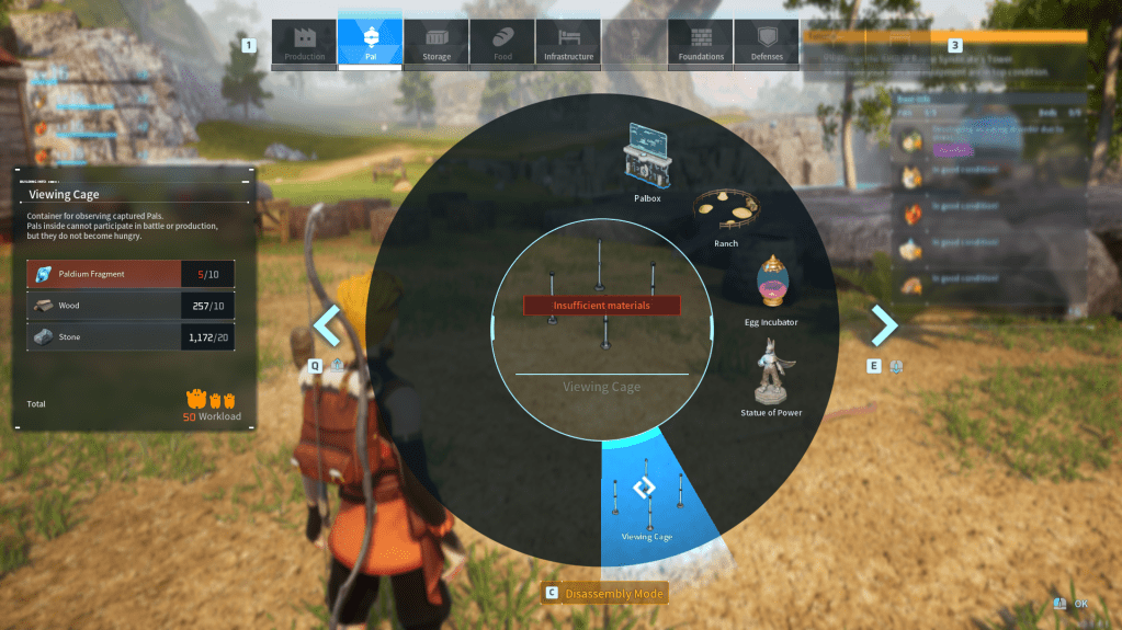 Building the viewing cage in palworld