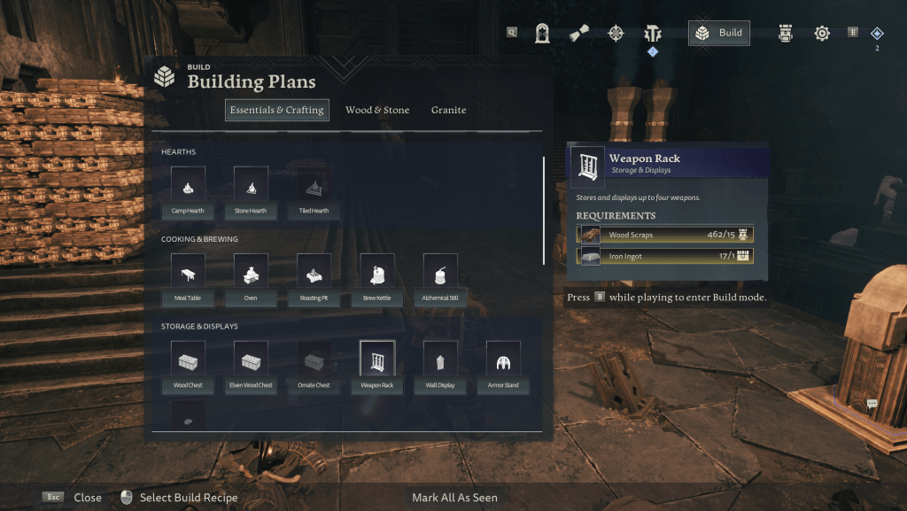 Crafting UI for the weapon racket in return to moria