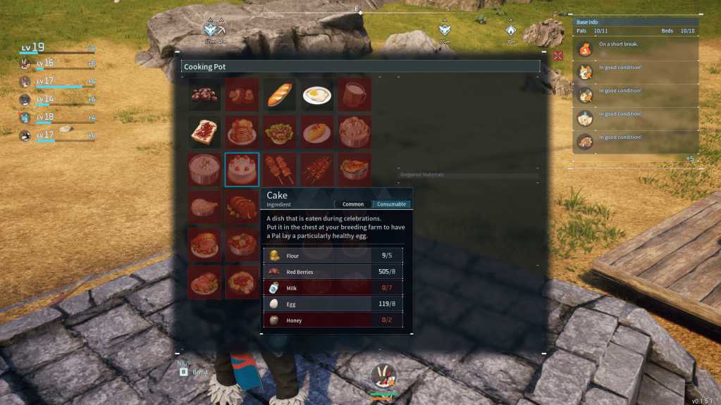 Cooking UI for cake in the cooking pot in palworld