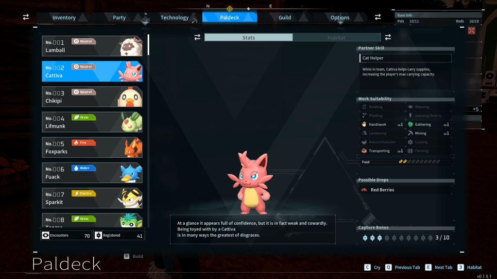 Cattiva Paldeck UI in Palworld