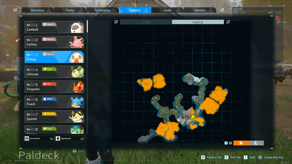 Map showing all of Chikipi's spawn locations in palworld