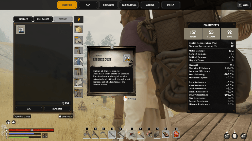 In-game description of essence dust in nightingale