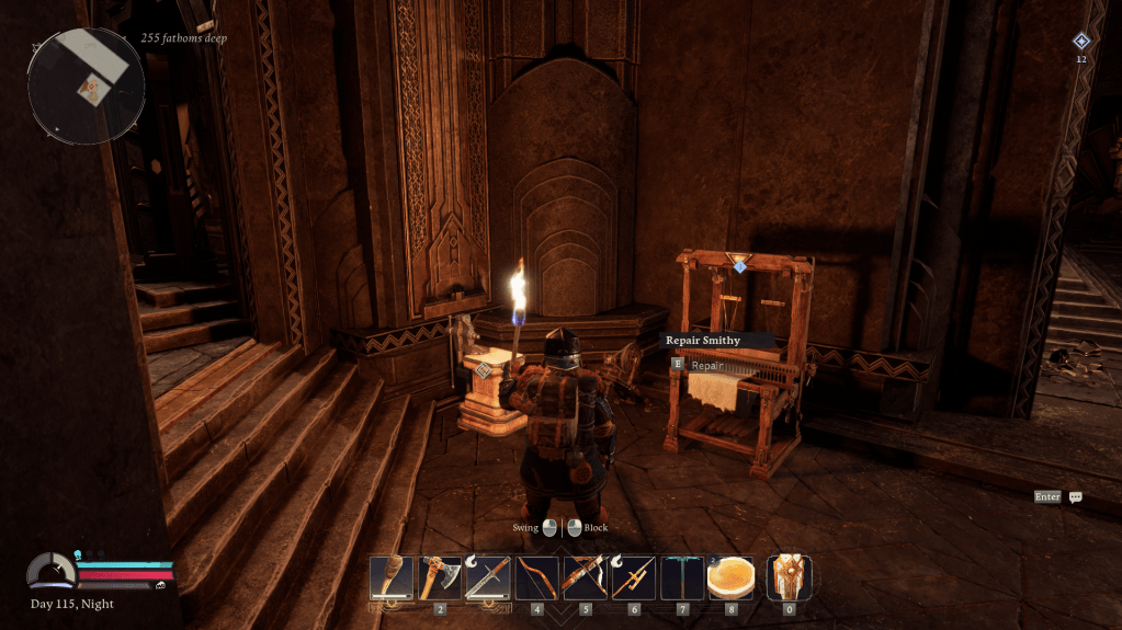 A spinning wheel next to a loom in return to moria