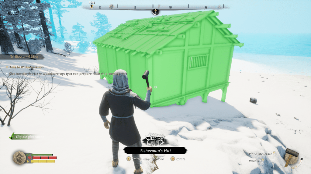 Building UI for the fisherman's hut in winter in sengoku dynasty