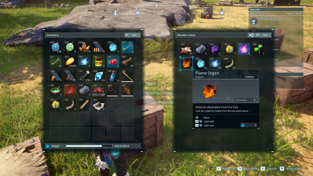 In-game description of flame organs in palworld