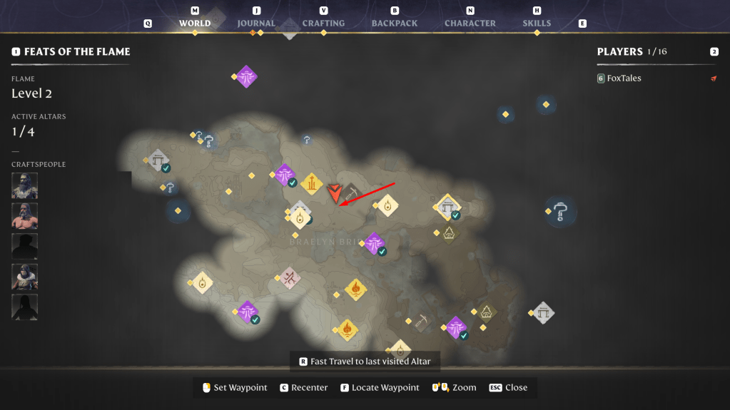 Map showing the location of a note in enshrouded