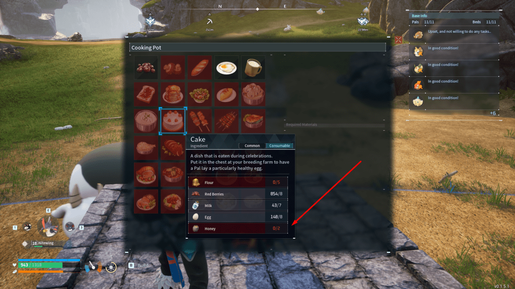 A cooking UI for cake in palworld