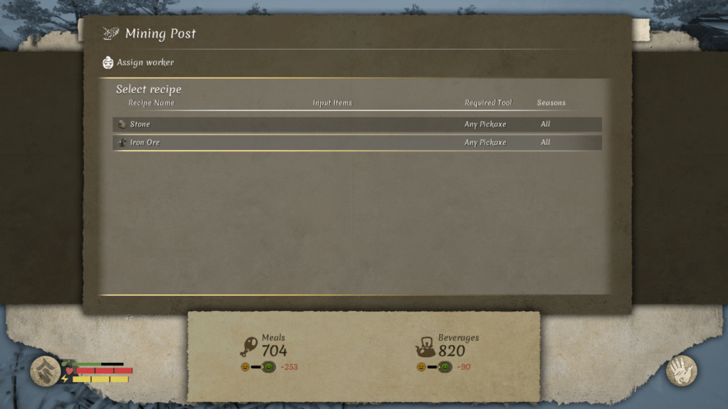 Job UI for the mining post in sengoku dynasty
