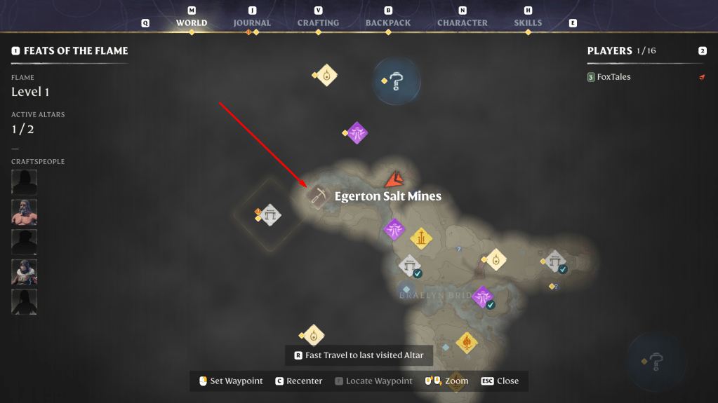 Salt mine location on a Map in enshrouded with an arrow pointing to it