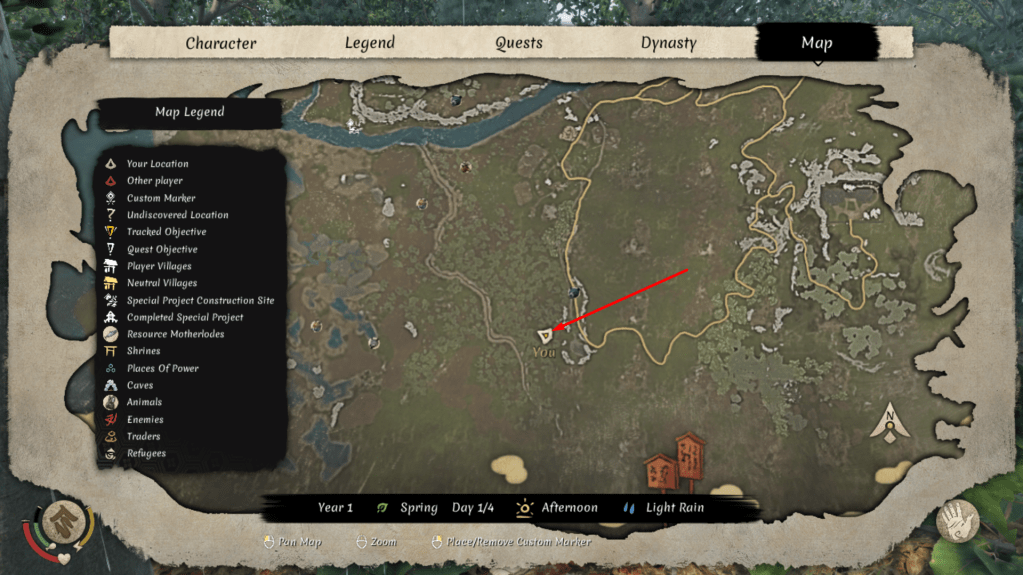 Map with arrow pointing to a base location in sengoku dynasty