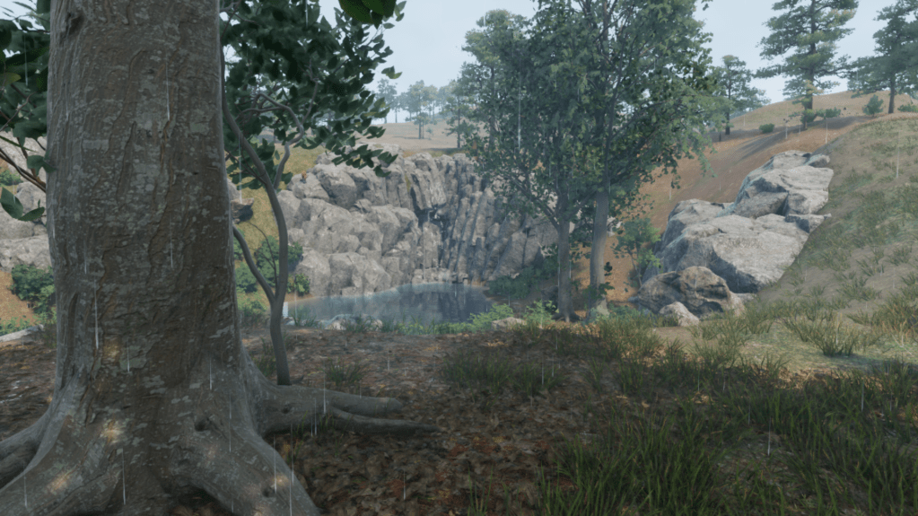 A waterfall next to a forest in sengoku dynasty