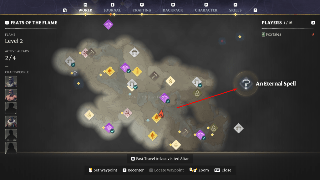 Map showing the location of a quest in enshrouded