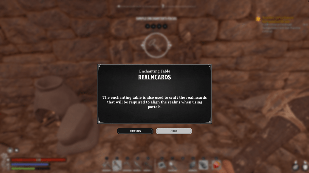 A tutorial notification with information about making realm cards in nightingale