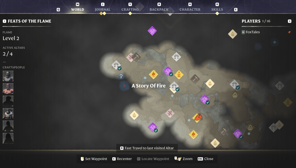 Map UI showing the location for A Story of Fire mission in enshrouded